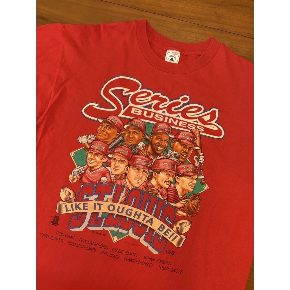 Vintage St Louis Cardinals 90s T-Shirt Mens XL 1996 Series Business Caricature
